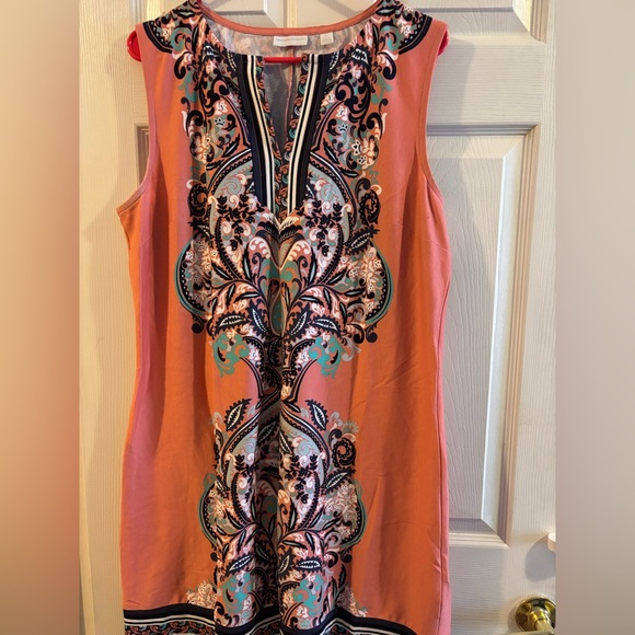 New York & Company Coral and Black Patterned Dress - Picture 1 of 3
